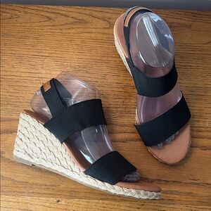 Tommy Bahama Sakura Black Espadrille Wedge Sandals Size 7.5
